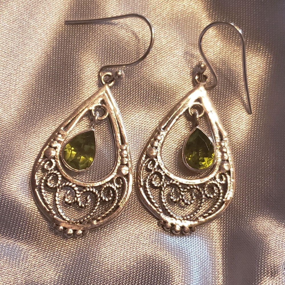 Sterling Silver Peridot Dangle Earrings